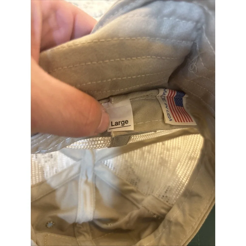 Vintage Neck panel hat cap Beige Cotton fly fishing long bill Made in usa Large